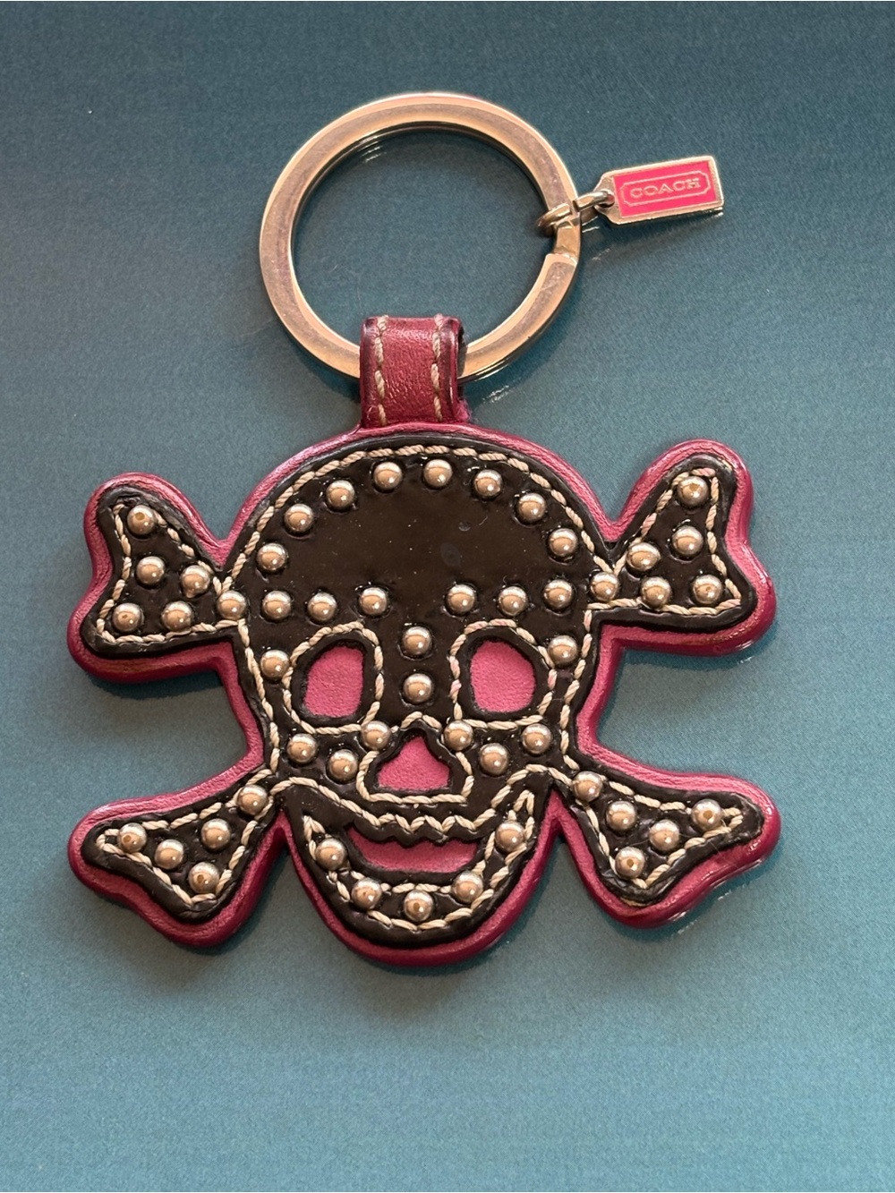 Coach Skull Keychain in Black and Pink